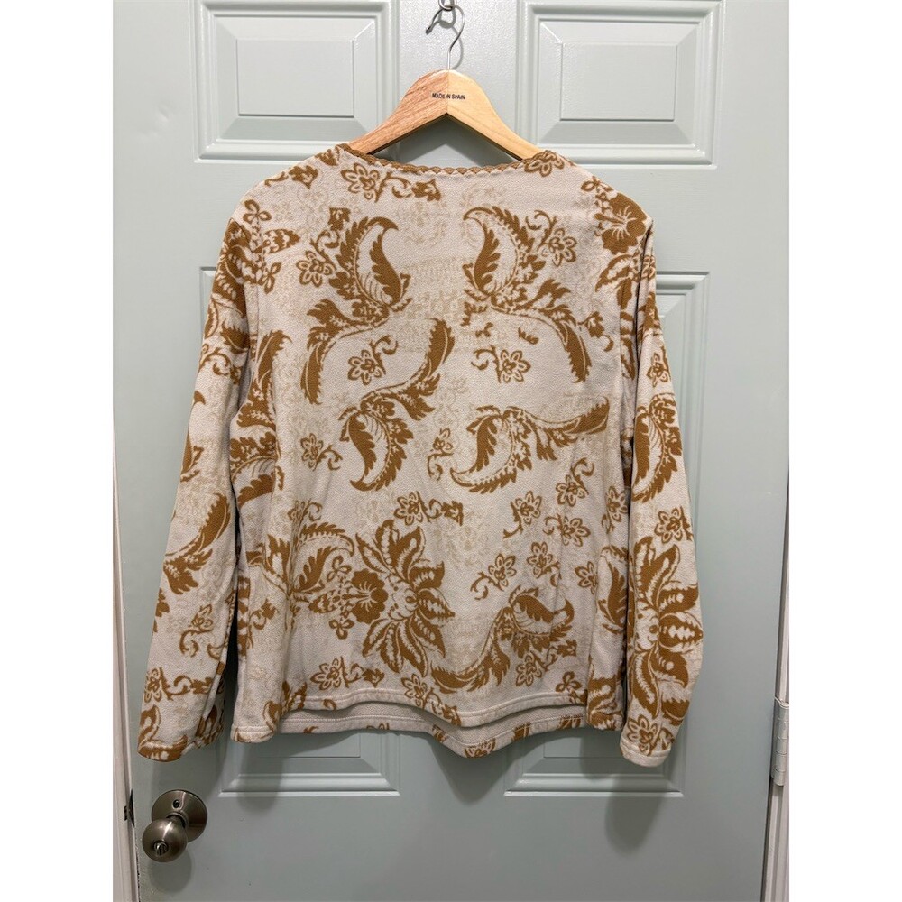 Coldwater Creek Sweater Womens XL Gold Cream Floral Fleece Pullover V-Neck - Picture 4 of 6